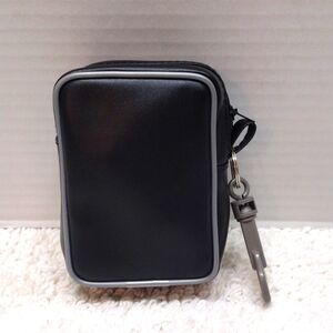 Black Faux Leather Zipper Pouch with Clip